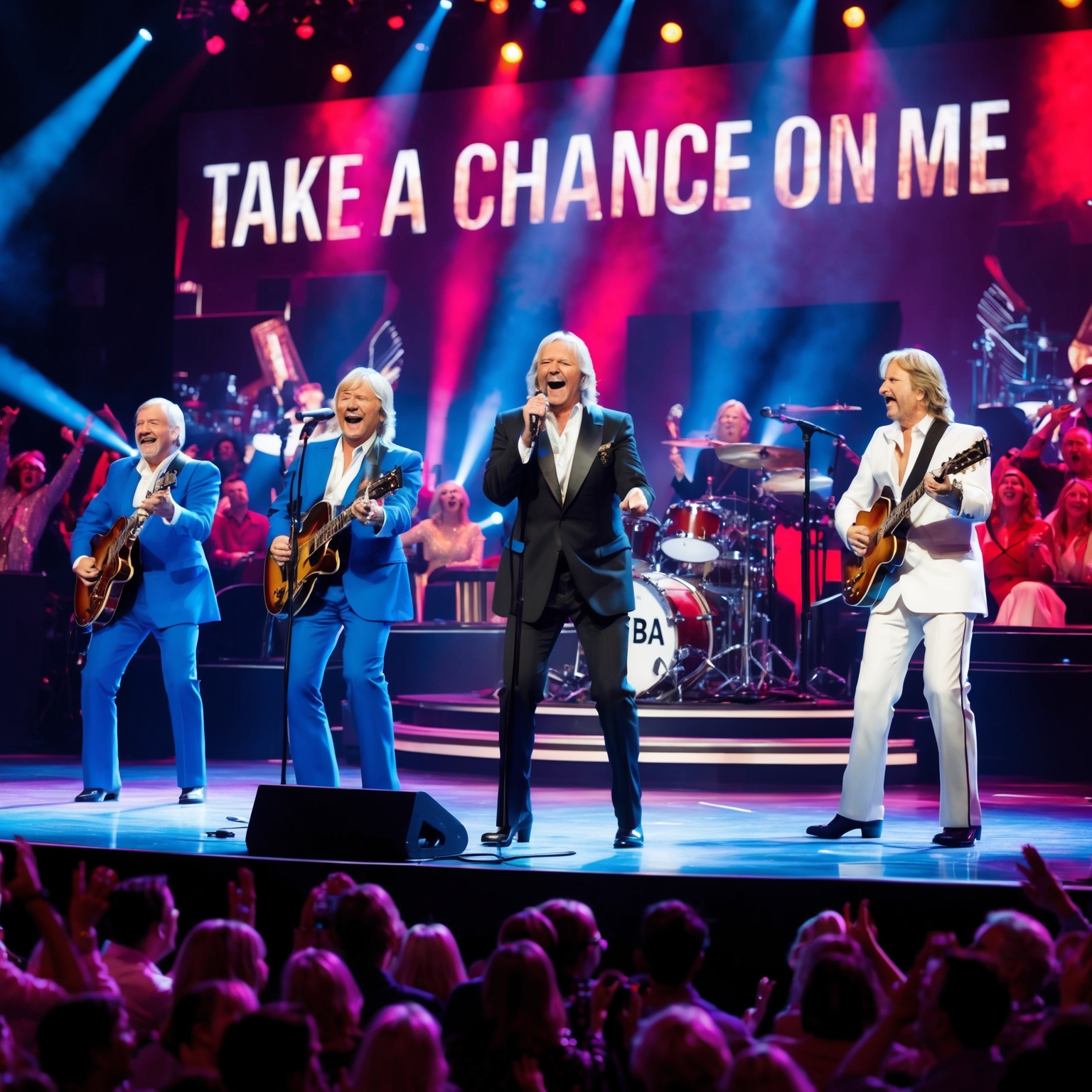 Generate an image depicting ABBA performing 