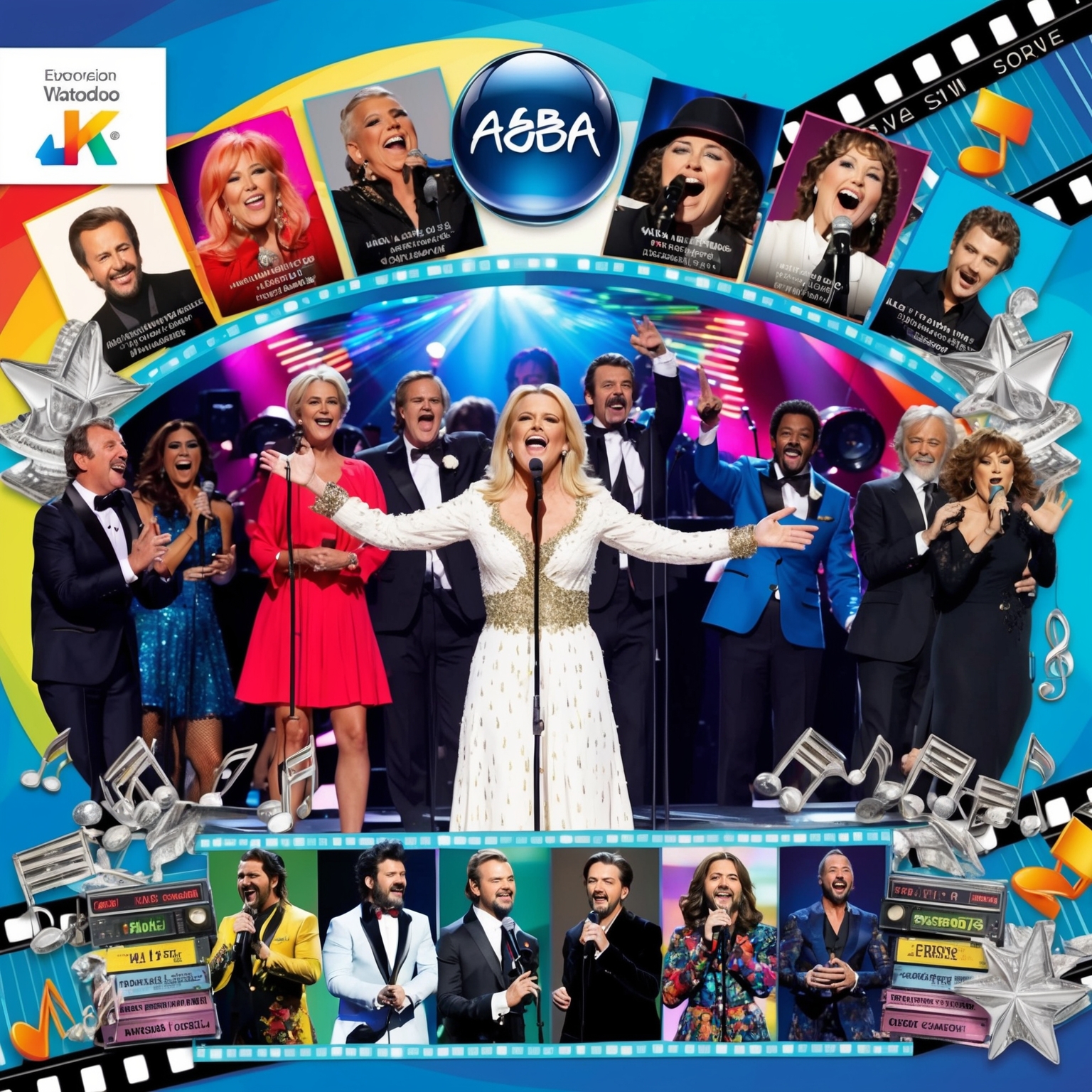 A vibrant collage depicting ABBA performing their hit song 