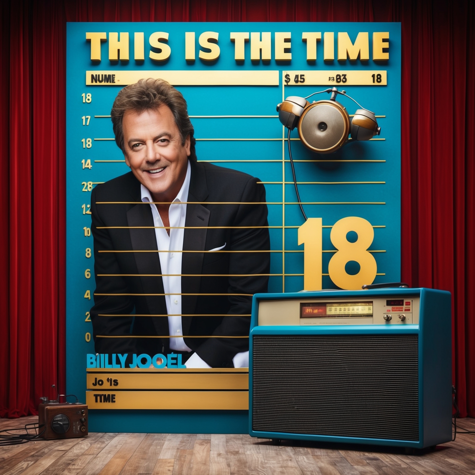 Create an image that captures the essence of a 1980s music chart, showcasing Billy Joel