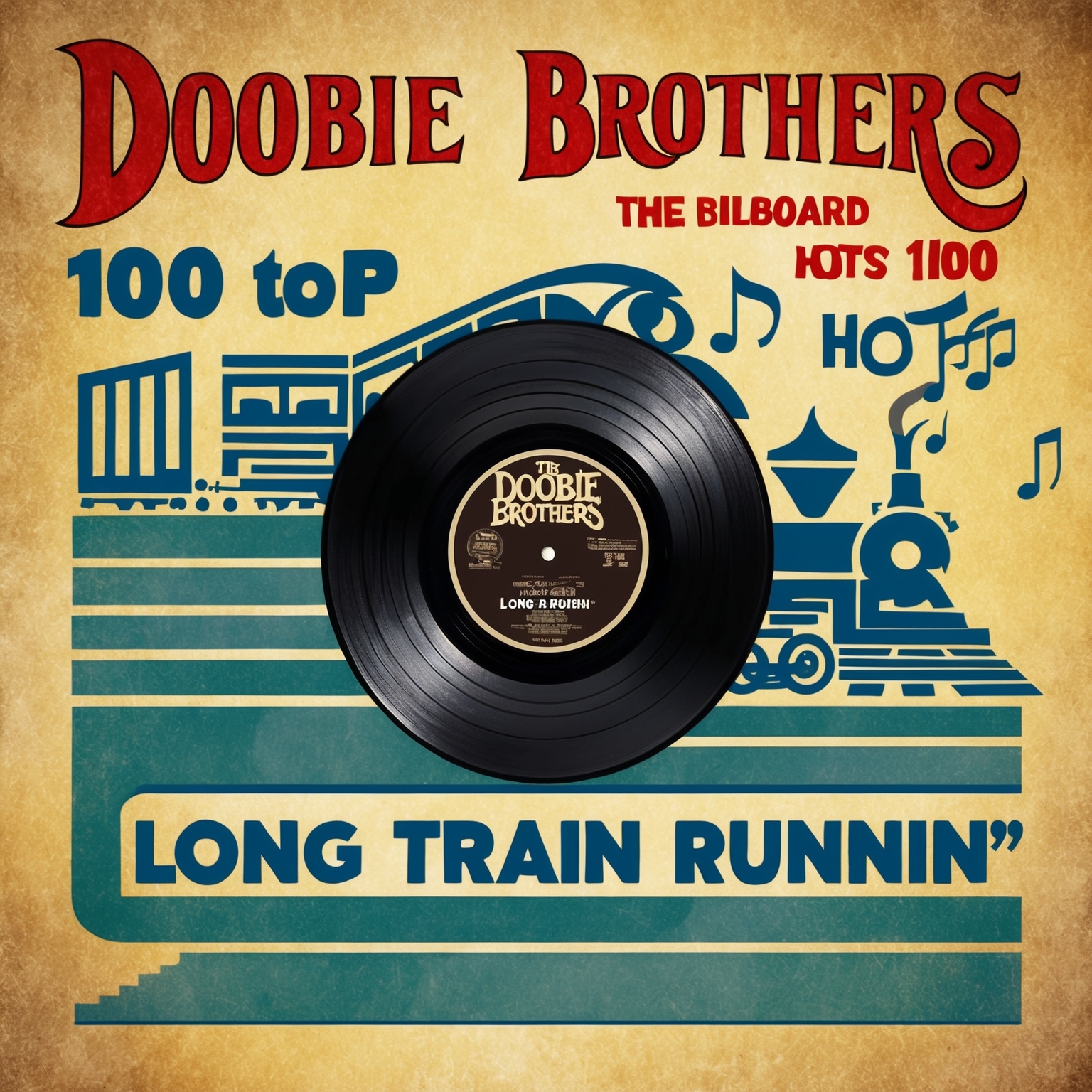 An artistic representation of a vinyl record with the Doobie Brothers