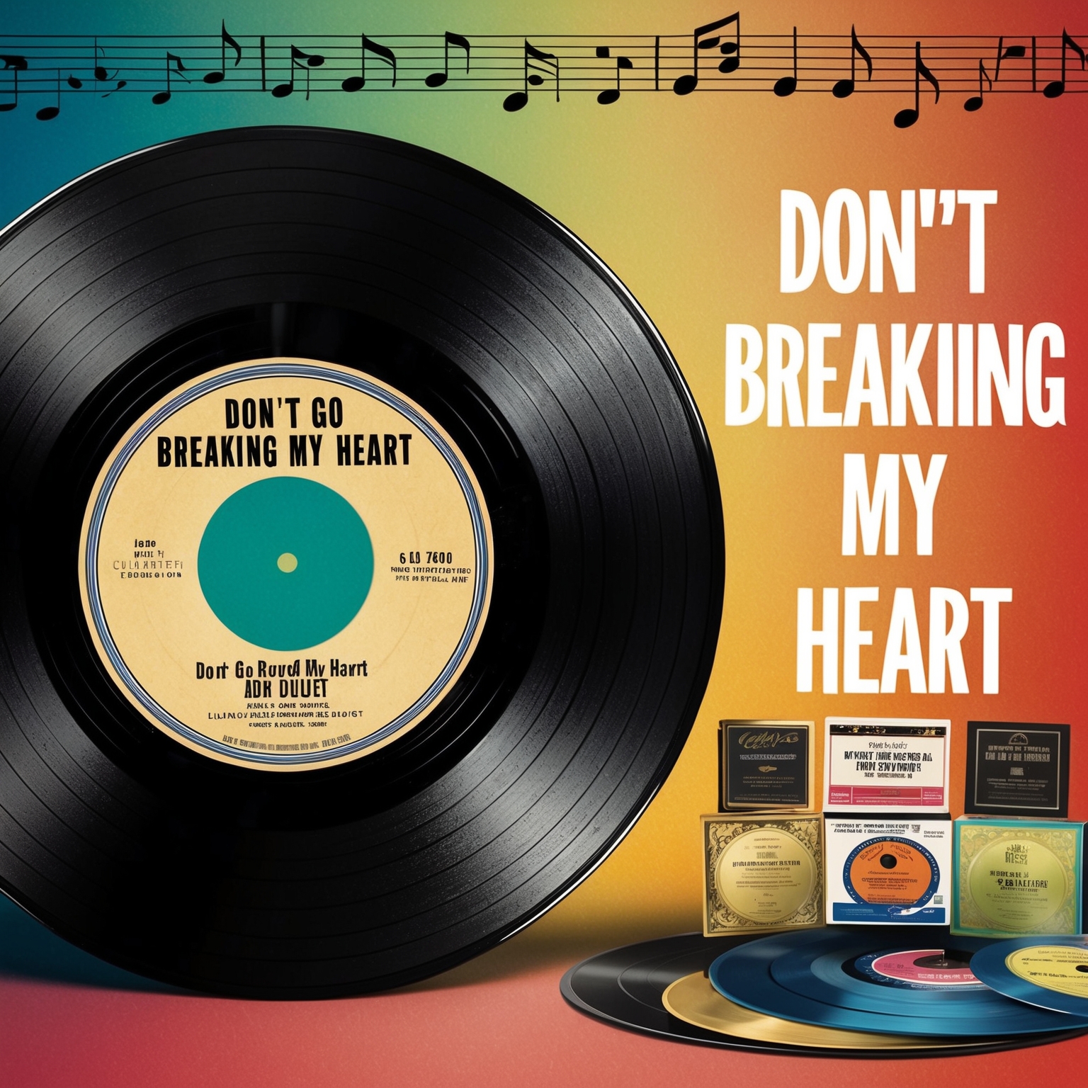 A vibrant visual showcasing a vintage vinyl record with an iconic duet theme, capturing the essence of 