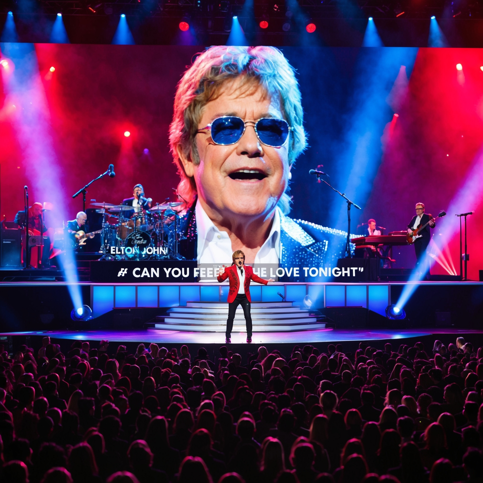 Create an image of Elton John performing 