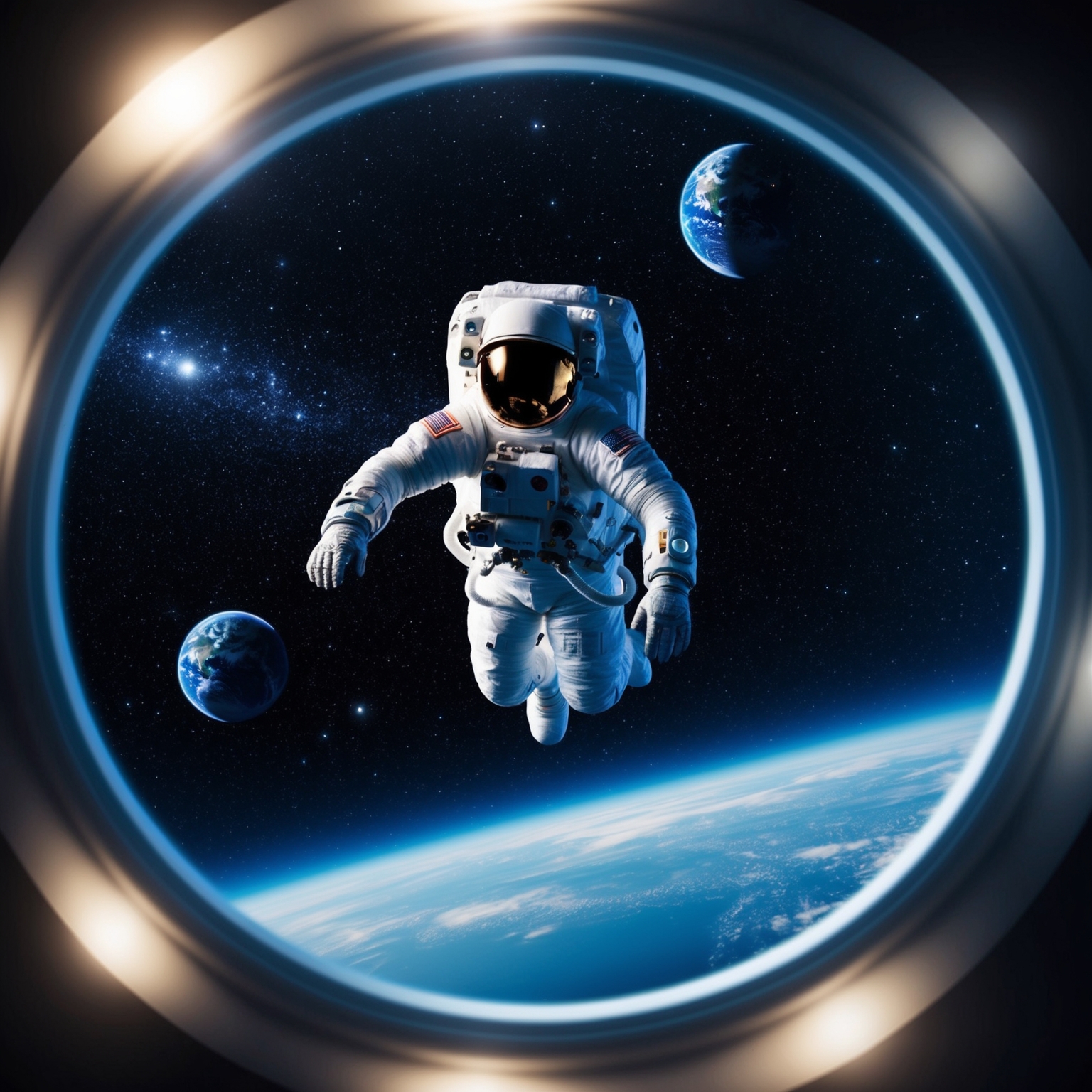 A surreal, cosmic journey depicting an astronaut floating in deep space, surrounded by stars, with Earth distant in the background. The scene should convey a sense of longing and isolation, reflecting the themes of Elton John