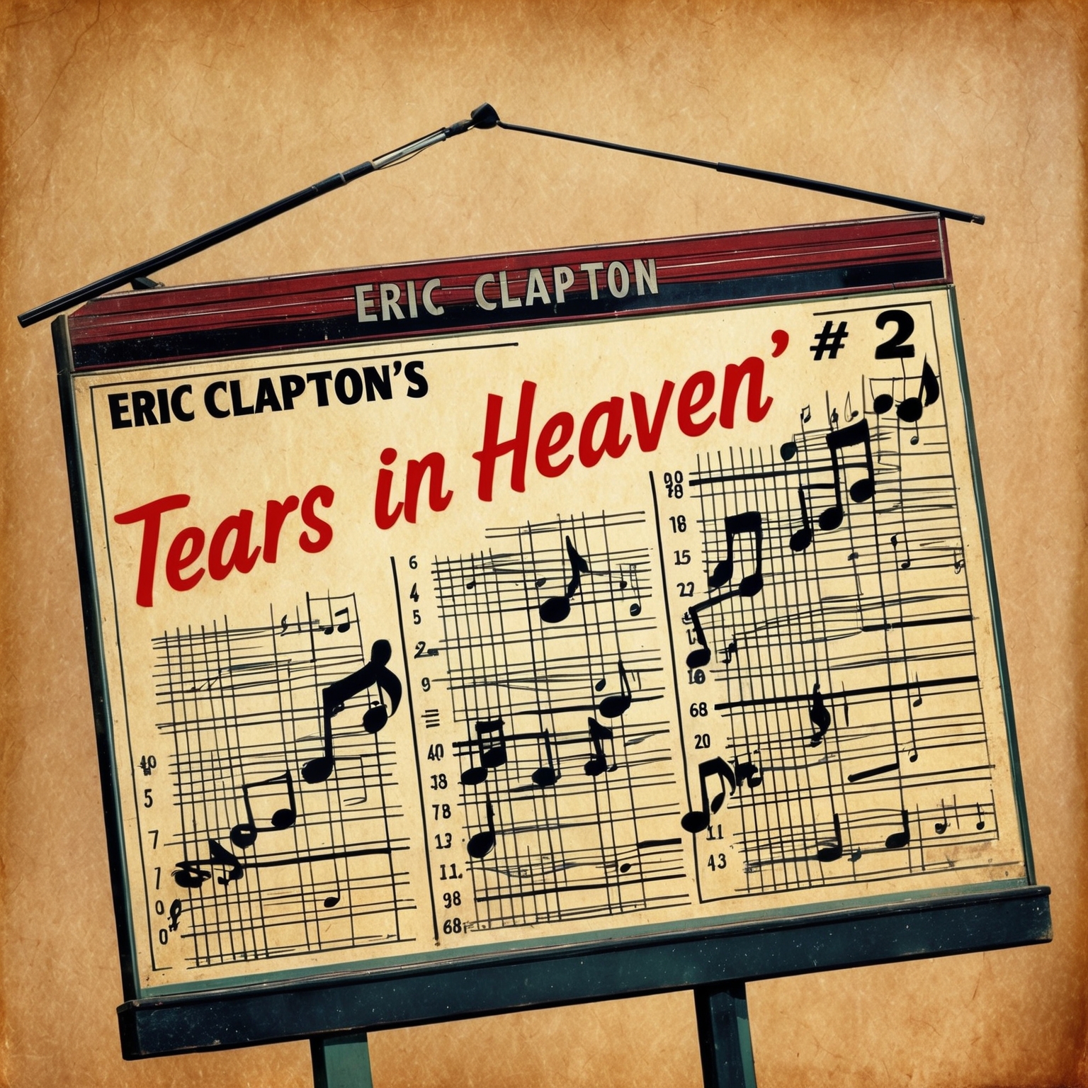 A detailed illustration depicting a vintage billboard chart from the early 1990s, highlighting Eric Clapton