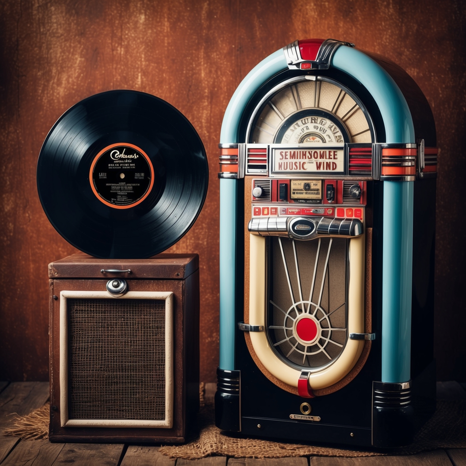 A vintage vinyl record and old jukebox in a rustic southern setting, representing the classic country music era and paying homage to John Anderson