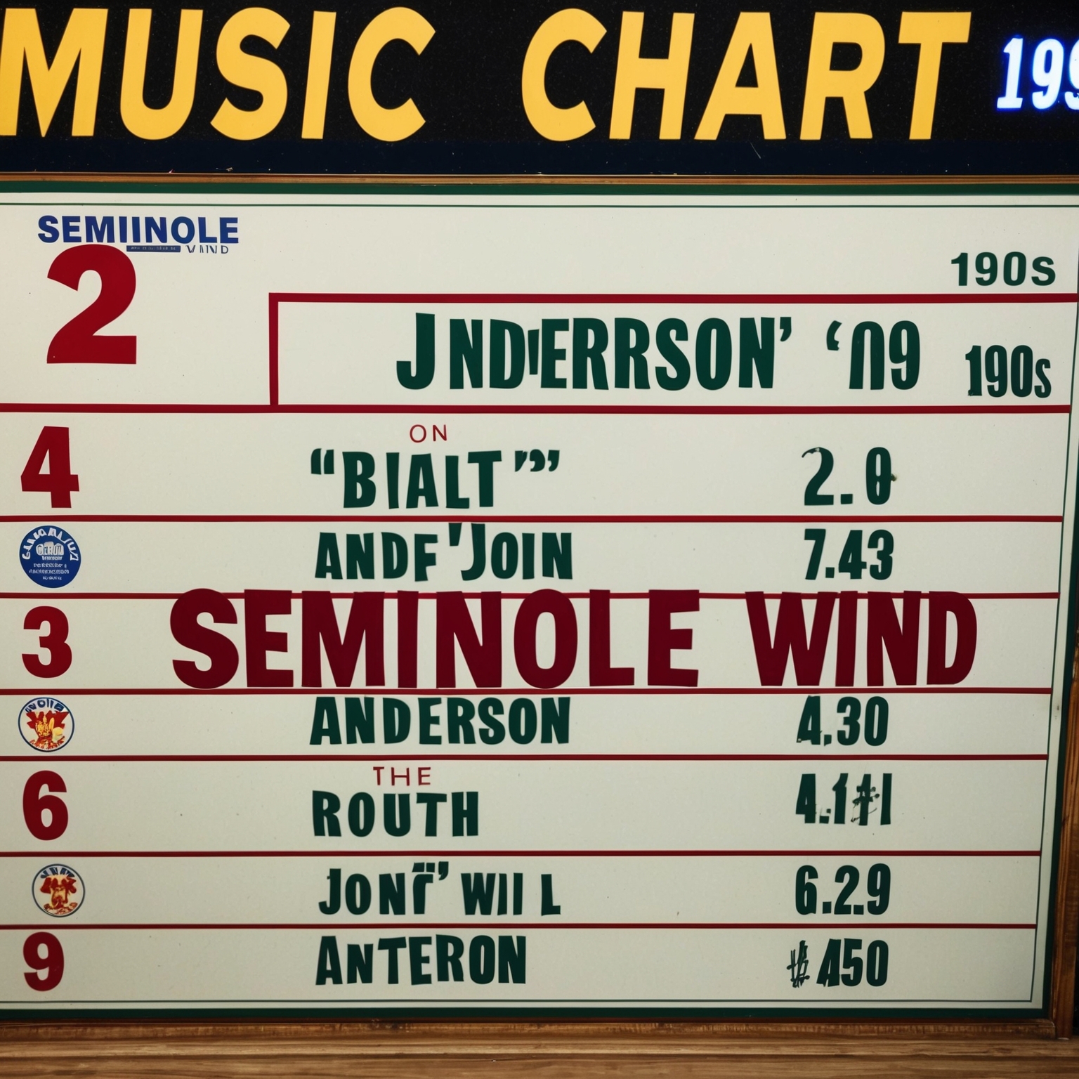 A 1990s music chart with John Anderson