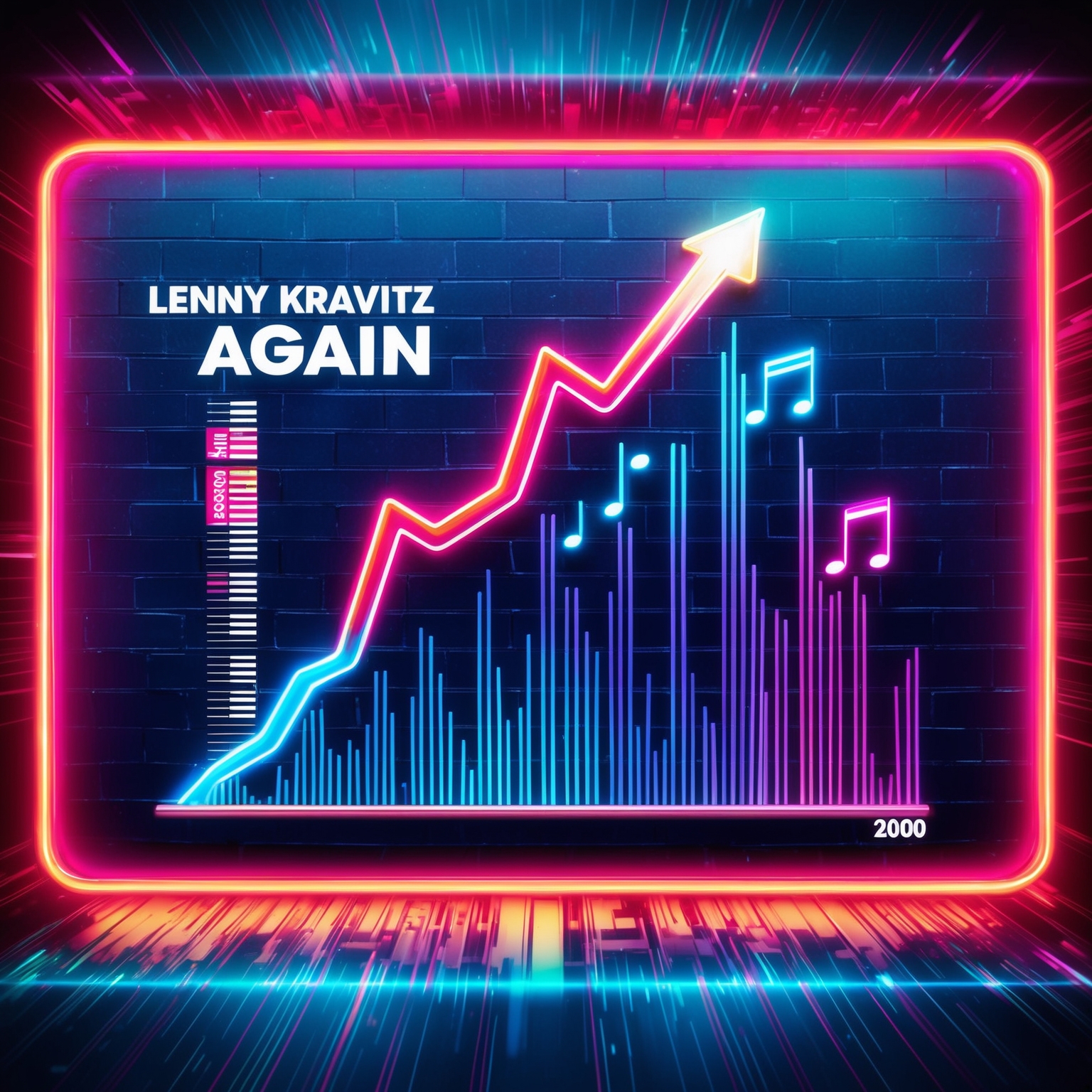 Create an image of a dynamic and vibrant music chart illustration showing Lenny Kravitz