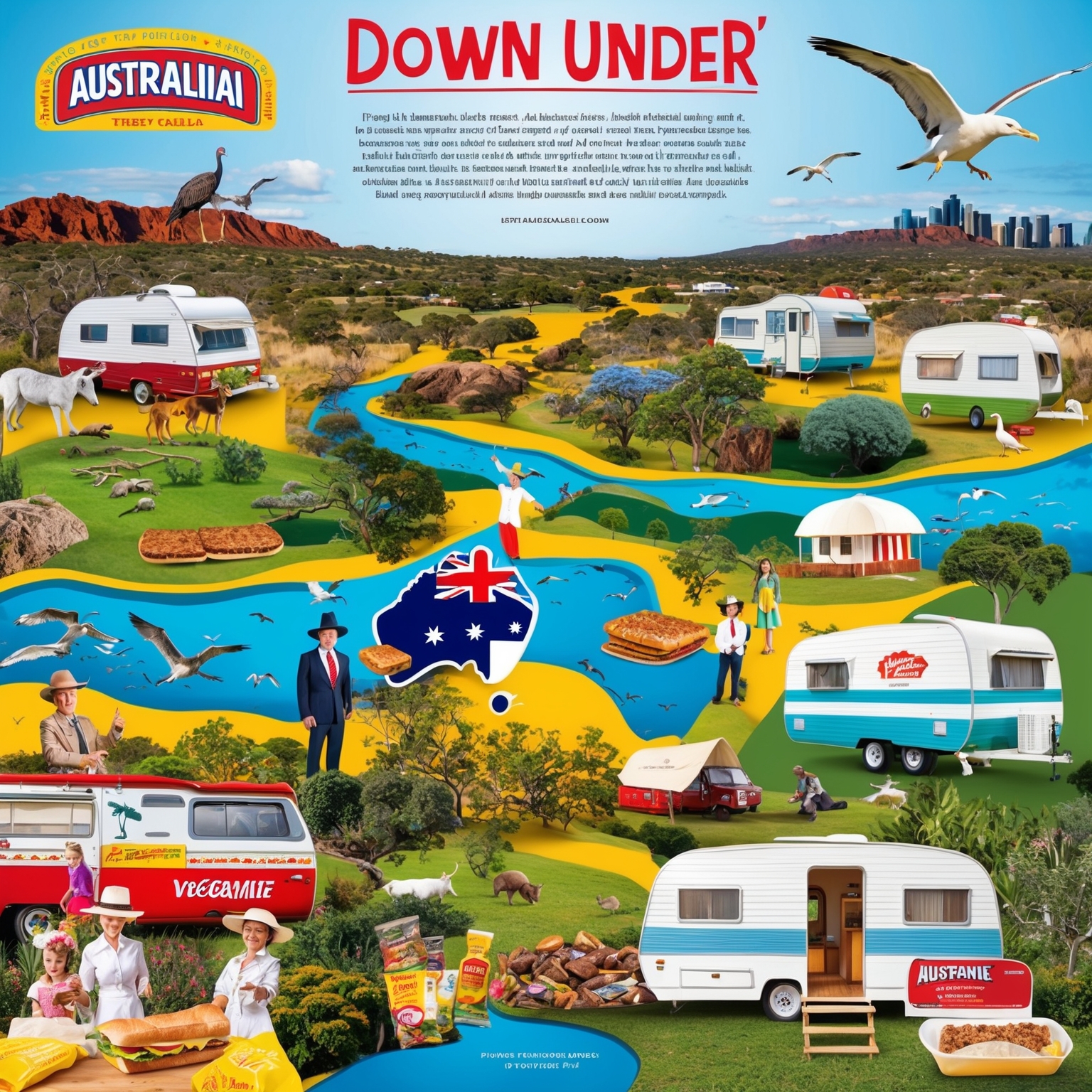 Illustration depicting the vibrant and diverse Australian landscapes as described in the song 