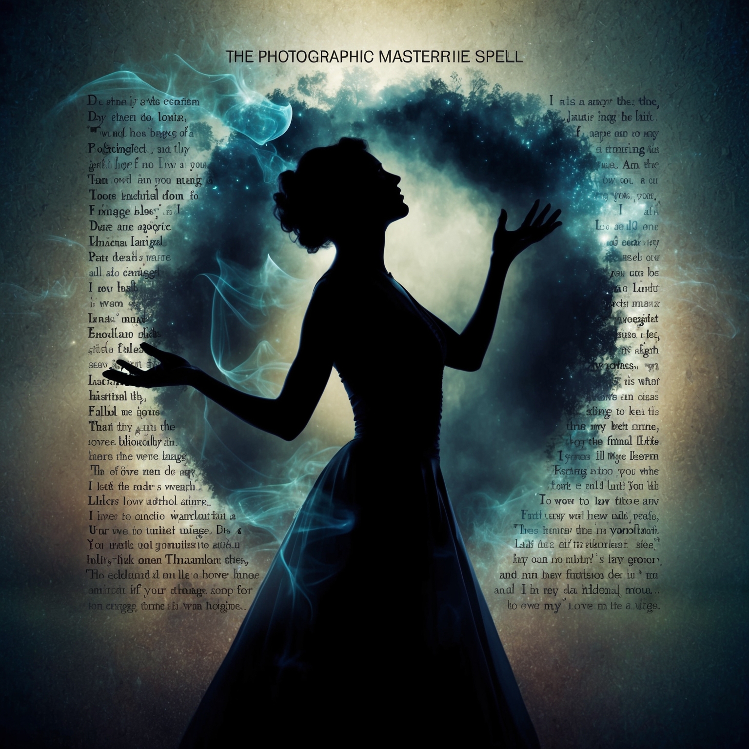 A mystical, enchanted atmosphere with an ethereal aura surrounding a silhouetted figure casting a romantic spell, capturing the essence of magic and intensity as reflected in the song lyrics. Include elements of vintage jazz themes with a touch of supernatural allure.