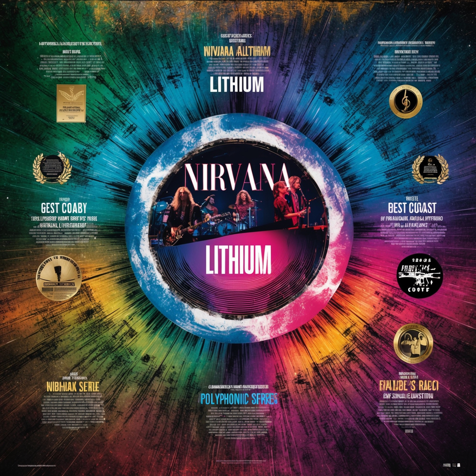 Create a dynamic visual representation that highlights both the anthemic and raw nature of Nirvana