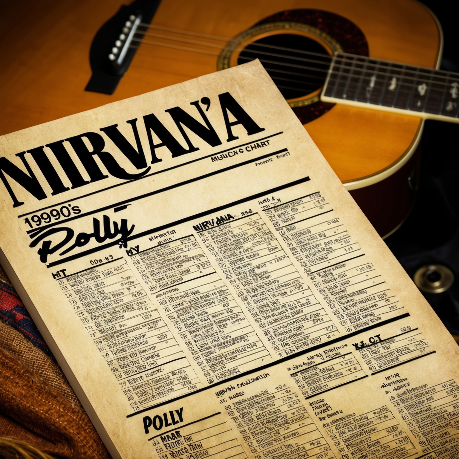 A vintage music chart from the 1990s, showcasing Nirvana