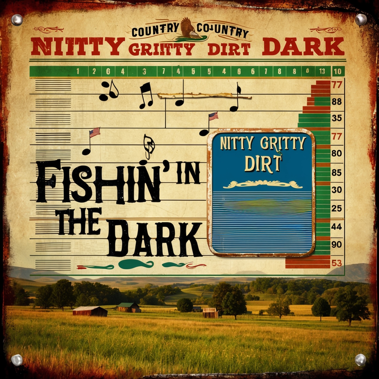 A nostalgic and vibrant representation of a vintage country music chart with 