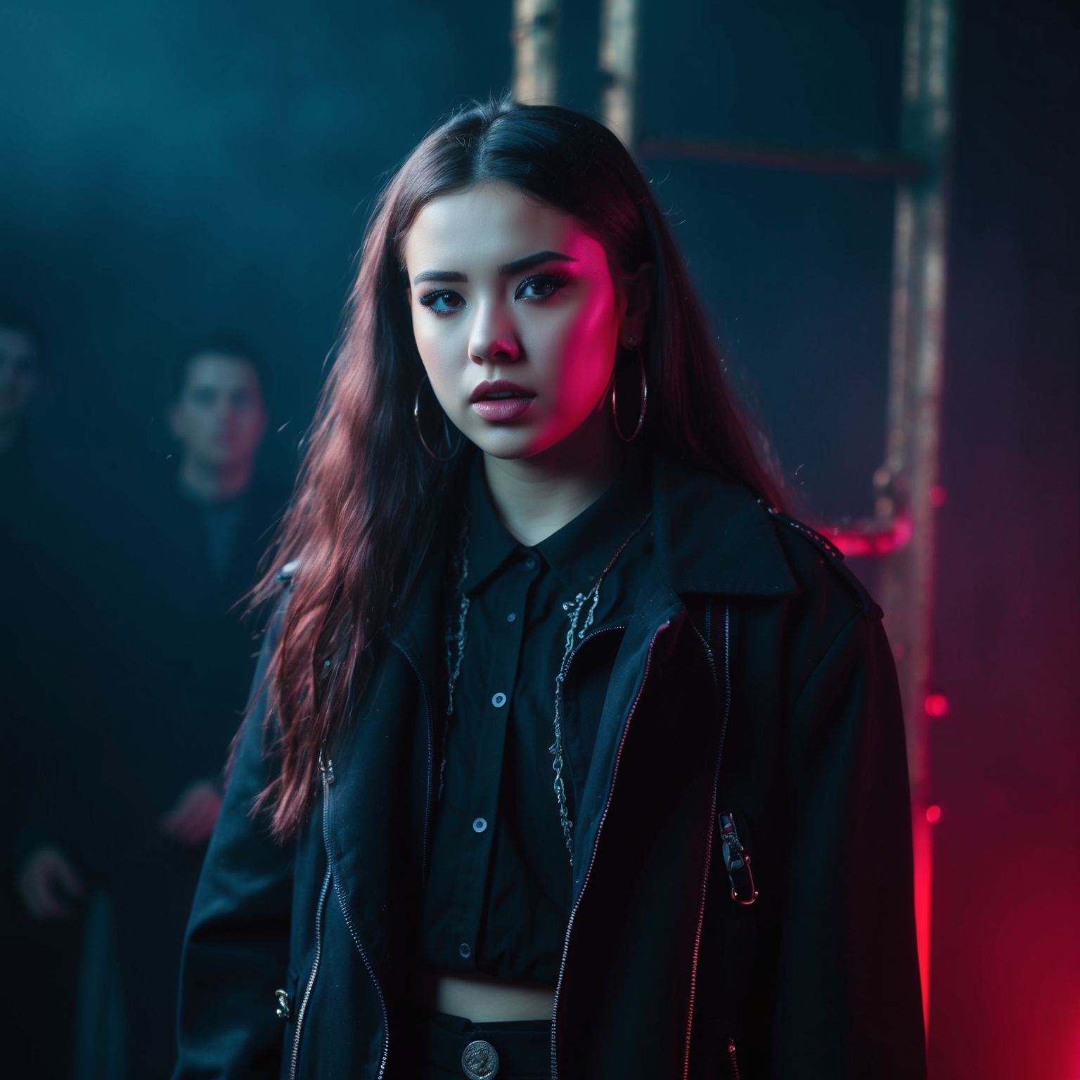 Create a visual representation of a dramatic, emotion-filled music video scene featuring a young female artist in a gothic, moody setting. Include elements like striking contrast in colors, symbolic imagery, and a sense of narrative intrigue, evoking themes of heartache and empowerment.