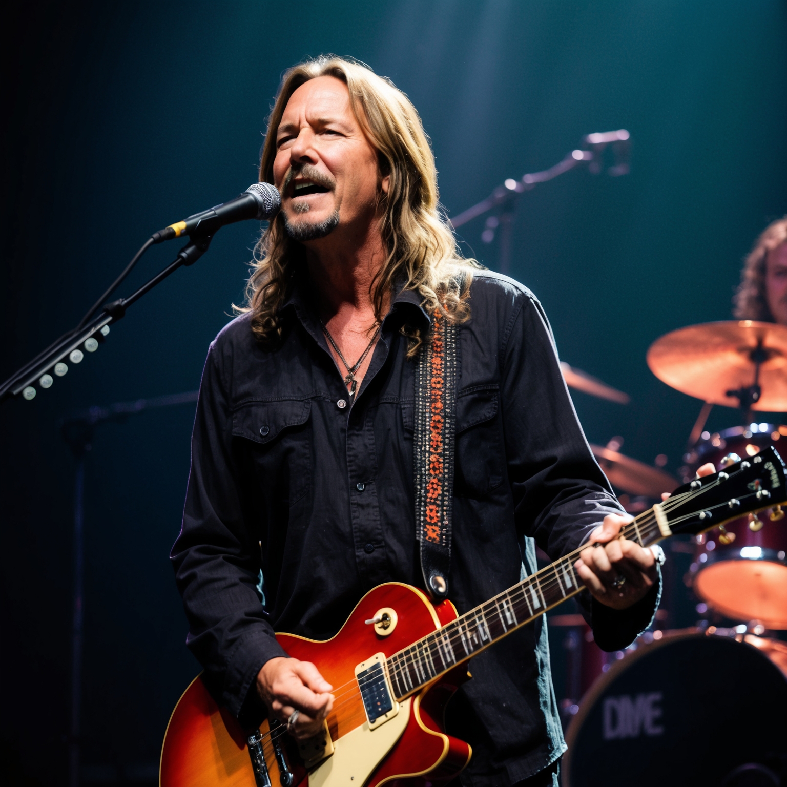 Eddie Vedder performing on stage, immersed in music, with dim stage lights casting a moody atmosphere. His expression is one of deep emotion, reminiscent of his introspective songwriting style. The background features a classic rock band setup, highlighting the grunge aesthetic of the early 1990s.