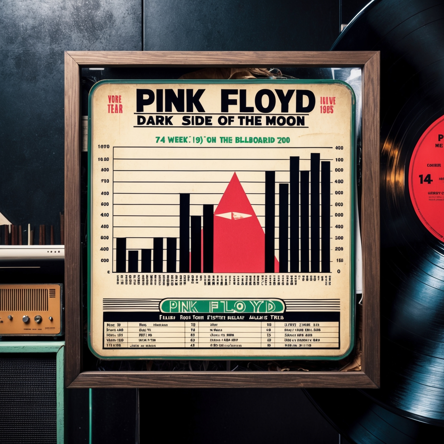 A vintage record chart displaying the long-standing popularity of Pink Floyd