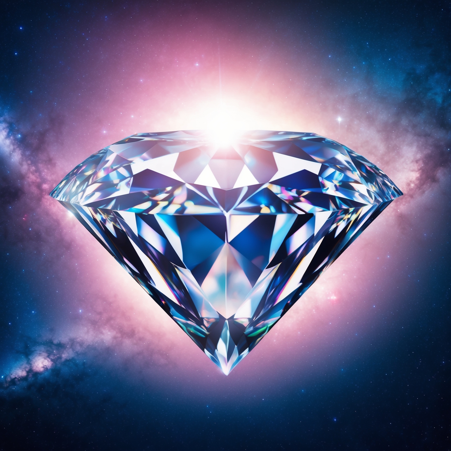 A luminous diamond surrounded by a cosmic sky, symbolizing brilliance and mystery, evoking the themes of Pink Floyd