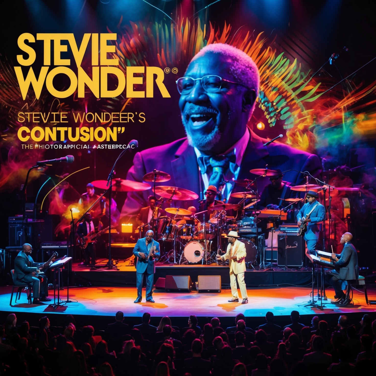 Create a vibrant visual representation inspired by Stevie Wonder