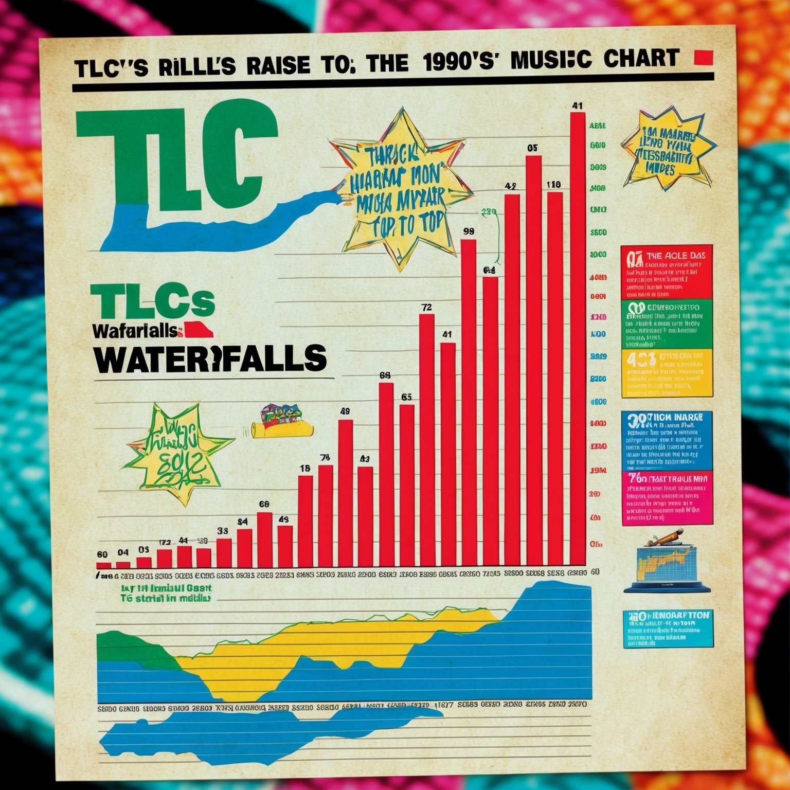 An evocative image of a 1990s music chart graphically illustrating TLC