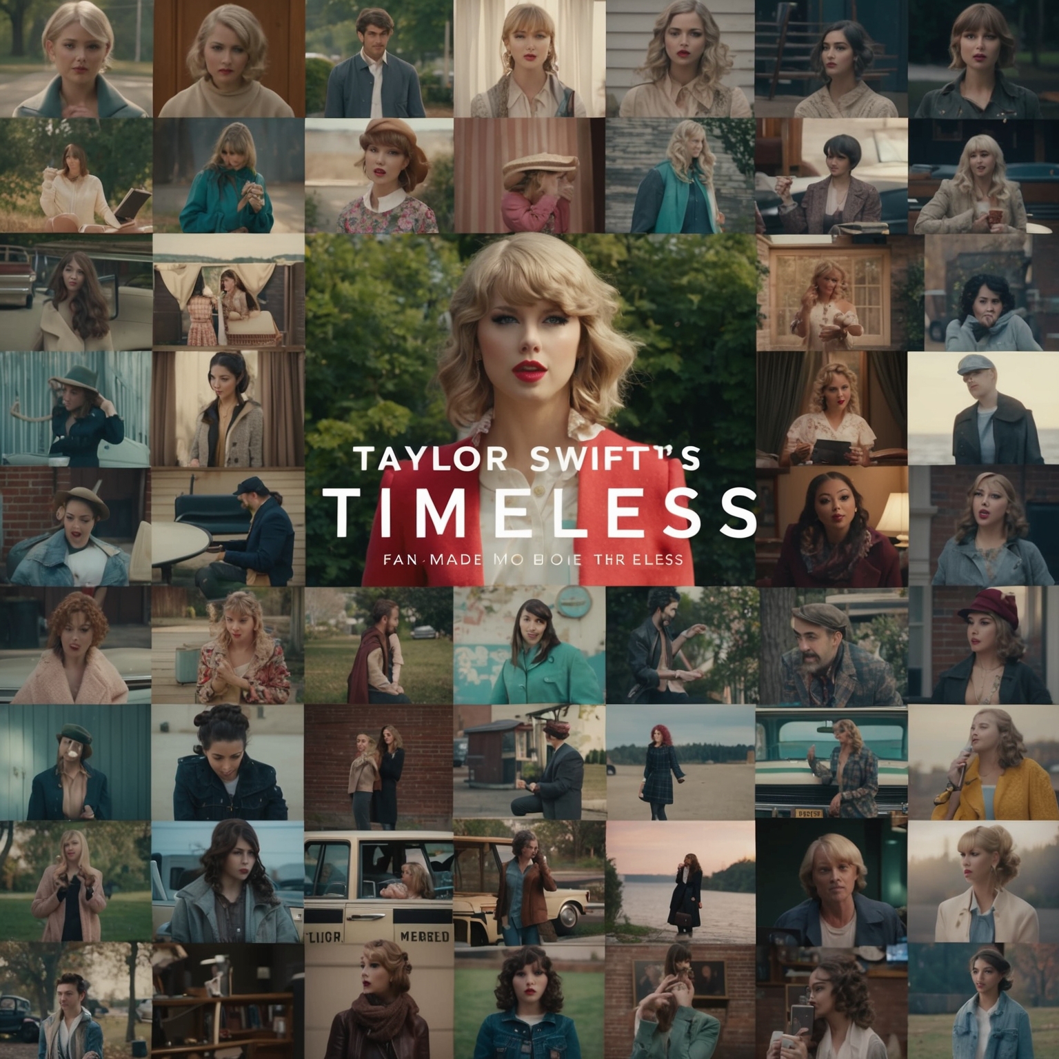 A collage of fan-made music video scenes illustrating the essence of Taylor Swift