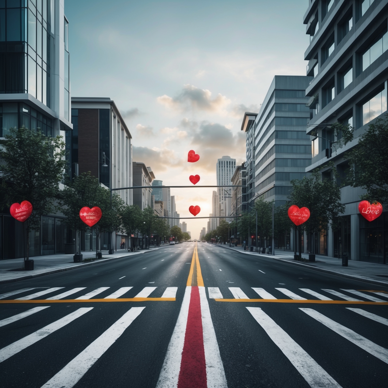 A tranquil city street intersection, symbolizing the unpredictability of life and love