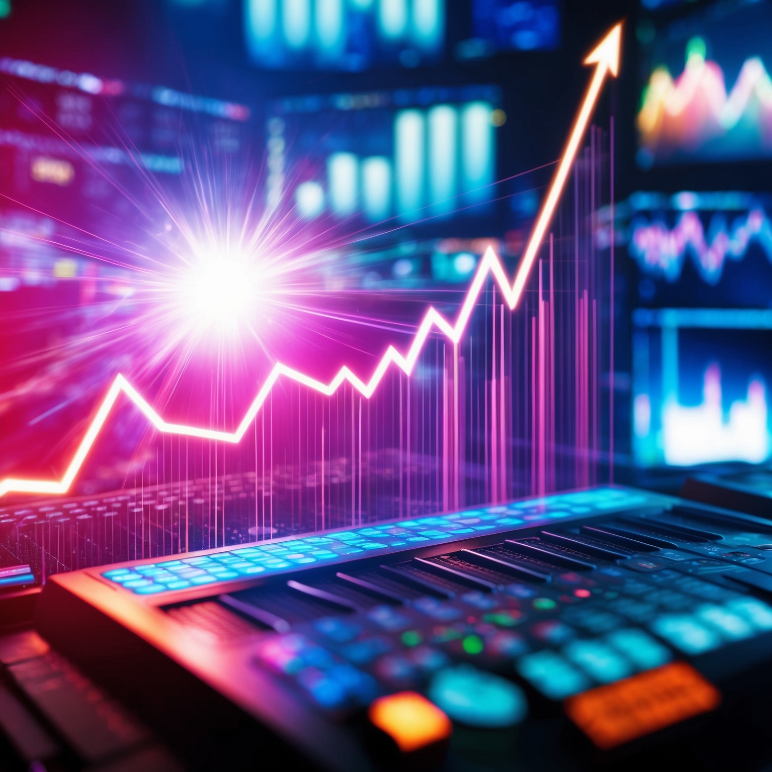 An energetic and vibrant image depicting the dynamic rise of a song