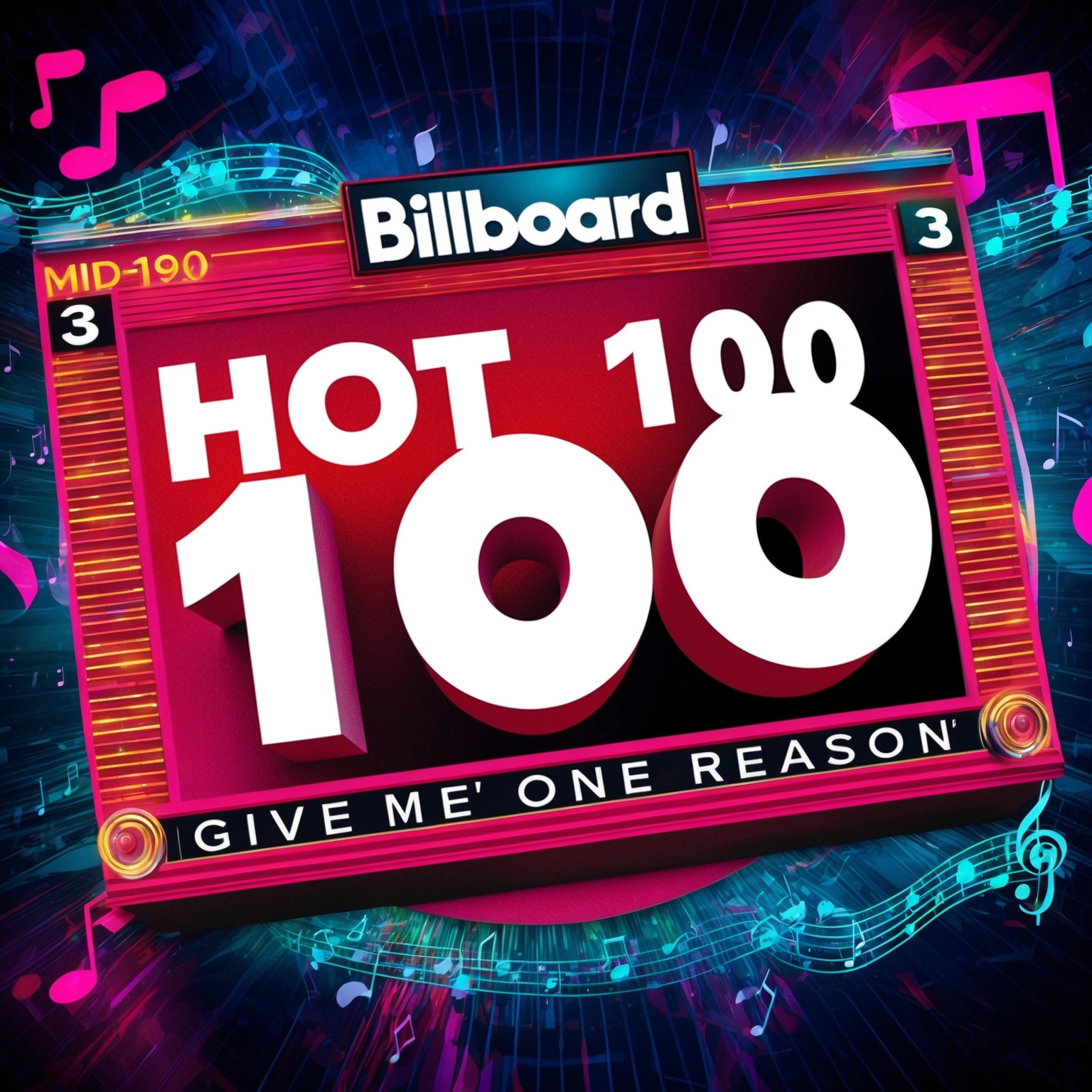 A digital illustration of the Billboard Hot 100 chart from the mid-1990s with 