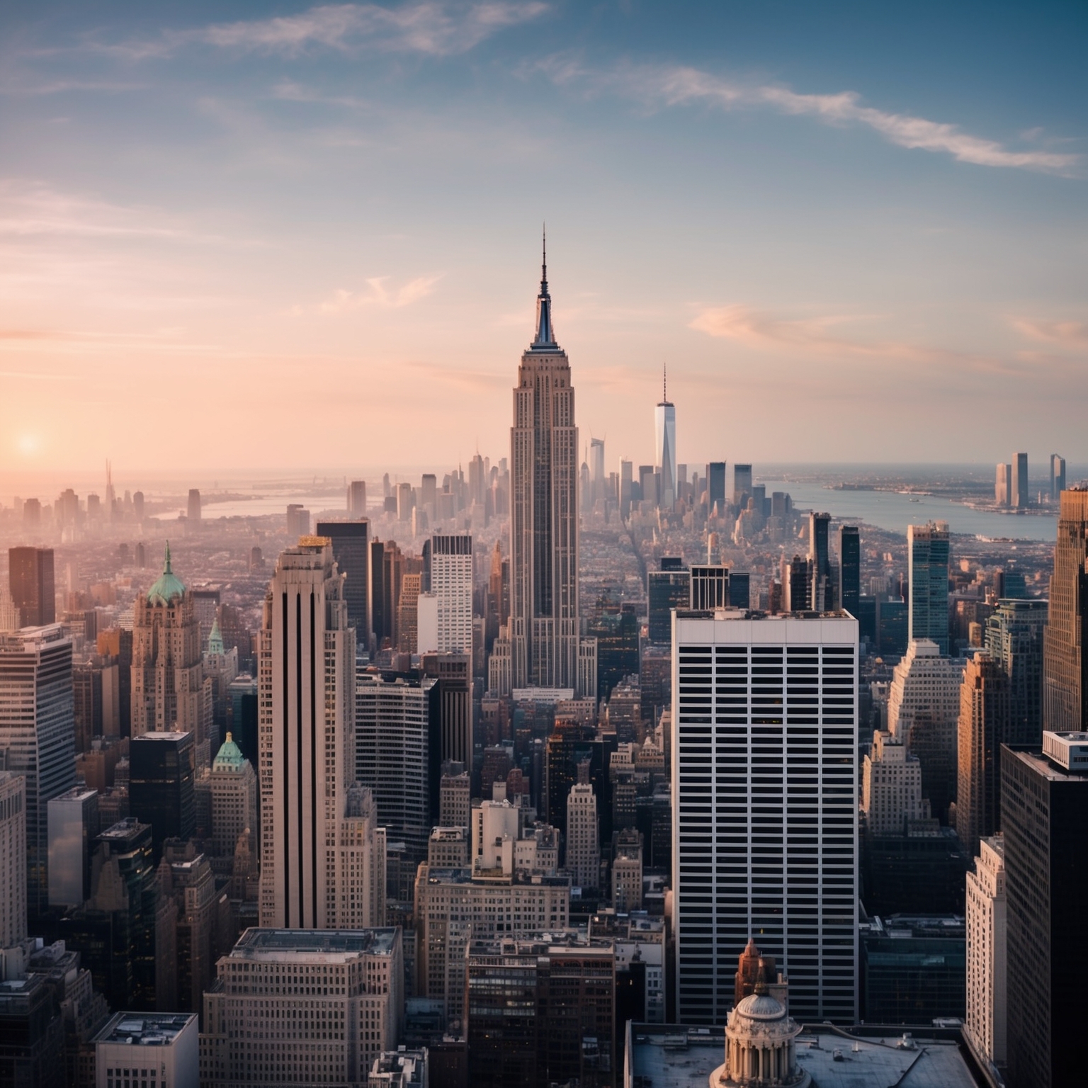 A serene and nostalgic cityscape, capturing the essence of New York City as seen through the eyes of someone who deeply longs to be there, blending urban and scenic elements to bring out feelings of homecoming and nostalgia.