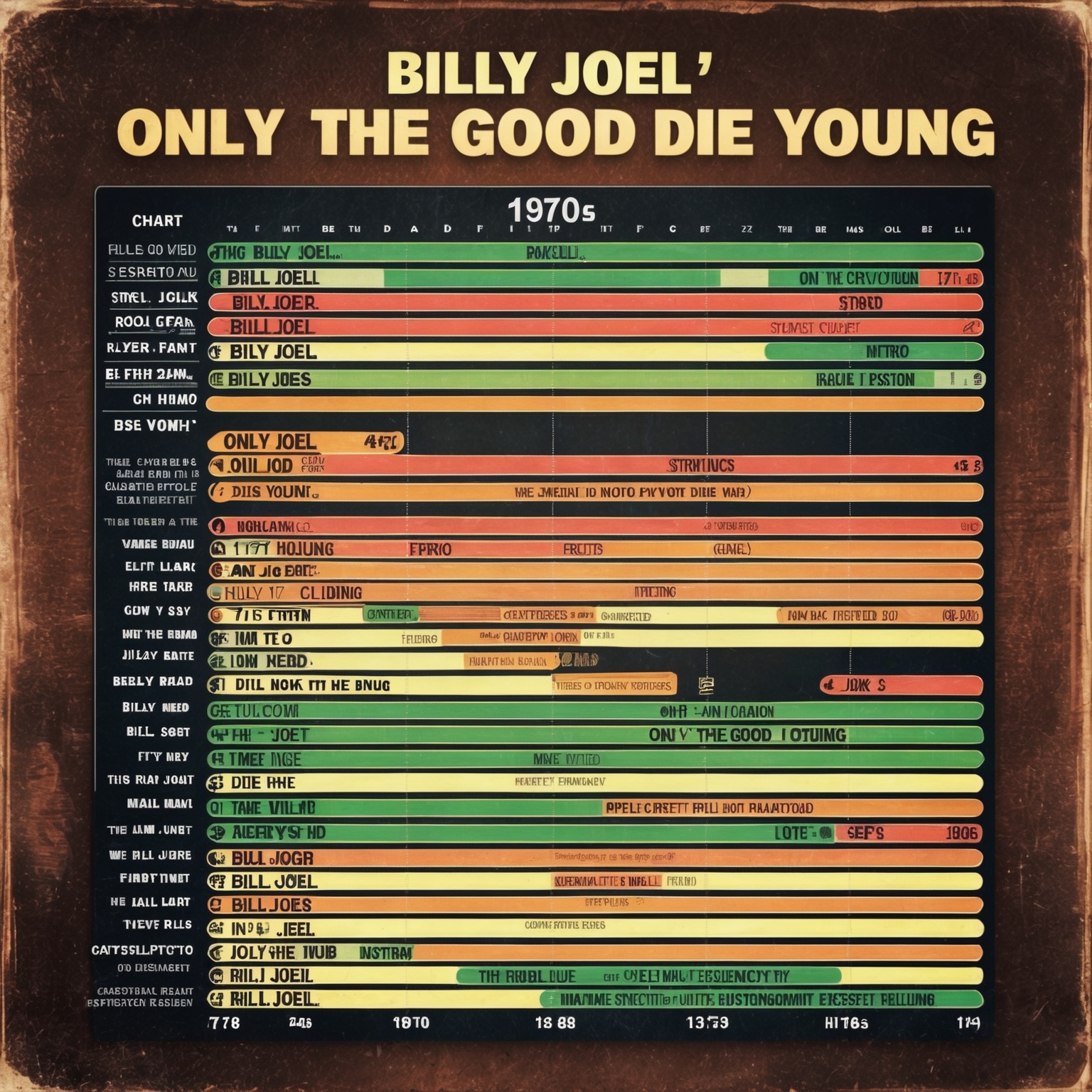 An engaging visualization of a retro music chart from the 1970s, highlighting Billy Joel