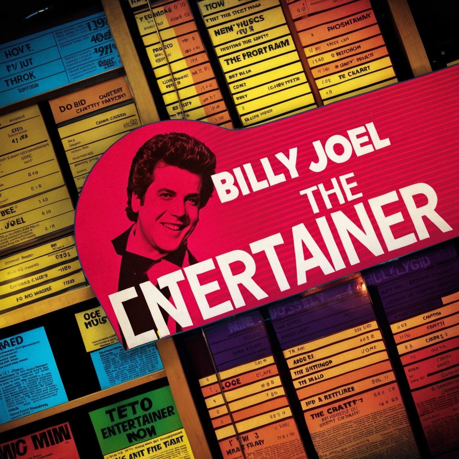 A vibrant 1970s music chart with Billy Joel