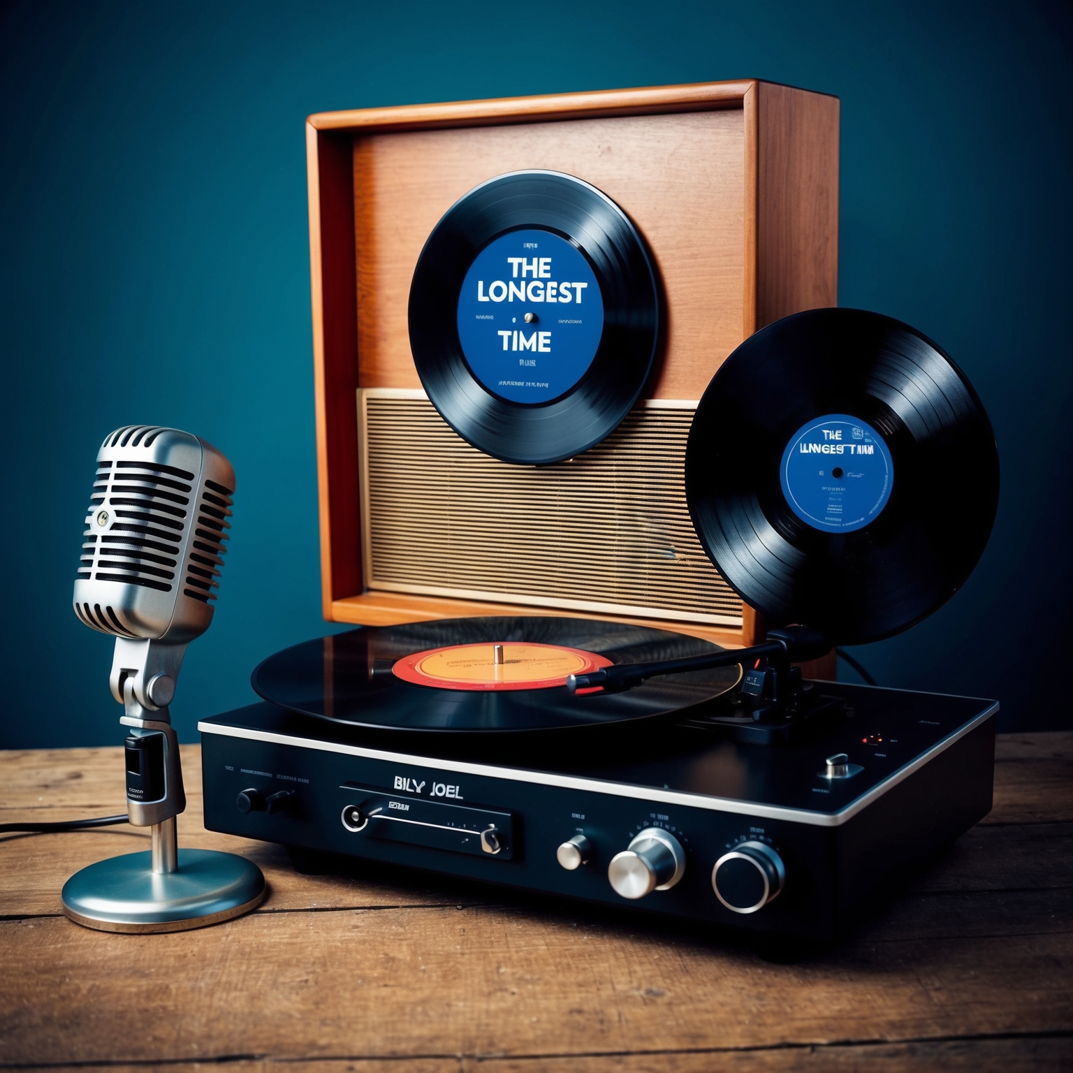 Create an image depicting a record player with a vinyl of 