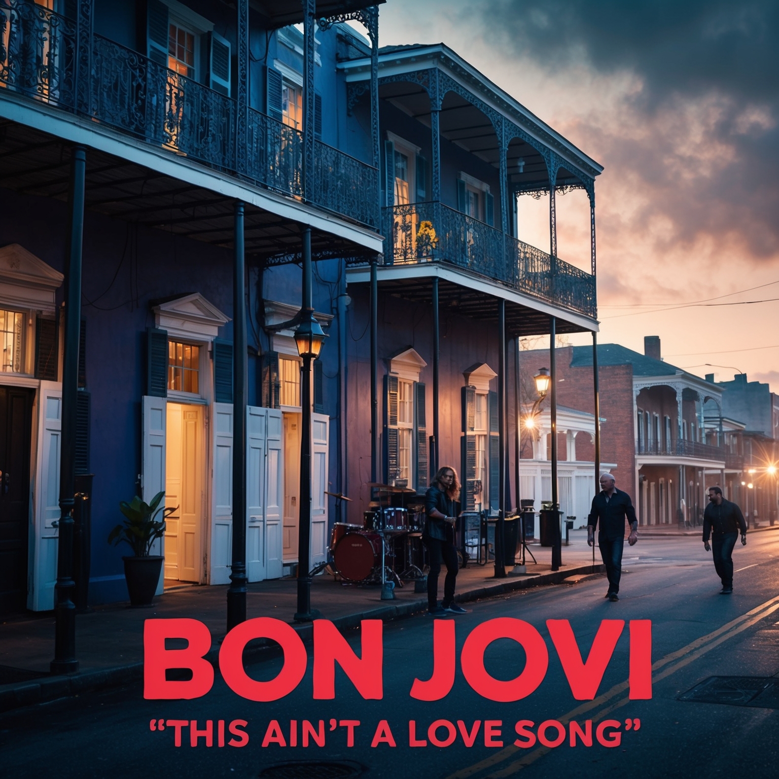 Create an evocative and atmospheric image capturing a music video scene for Bon Jovi