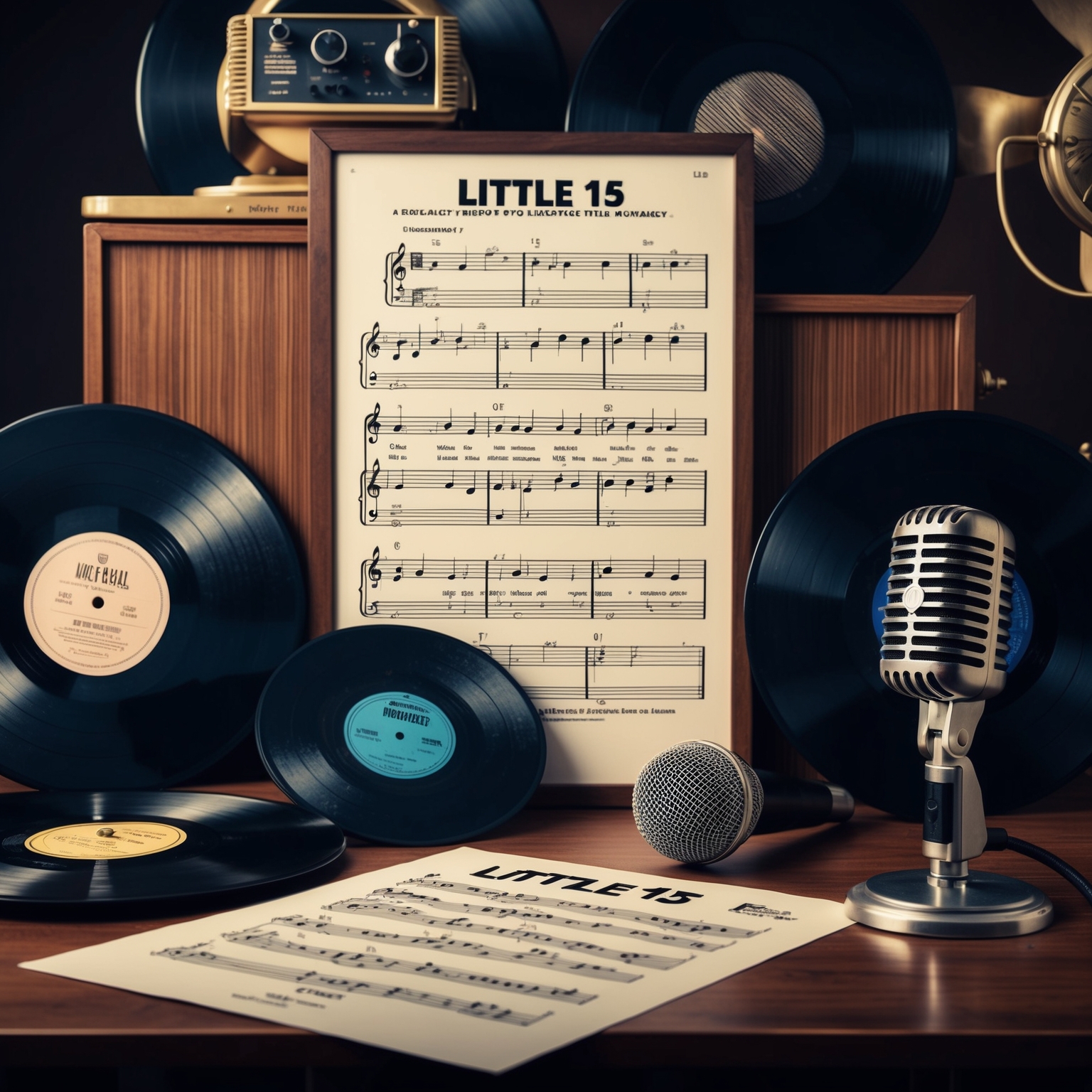 A retro, atmospheric scene highlighting a music sheet of the song 