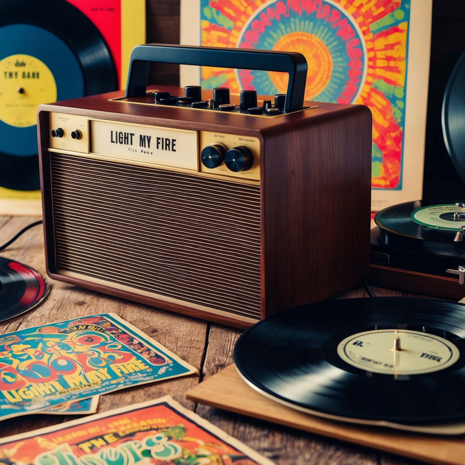 A vintage 1960s radio with a record player, playing 