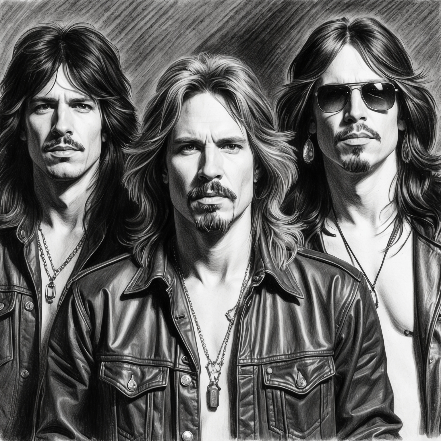 Create a black and white charcoal portrait of Guns N