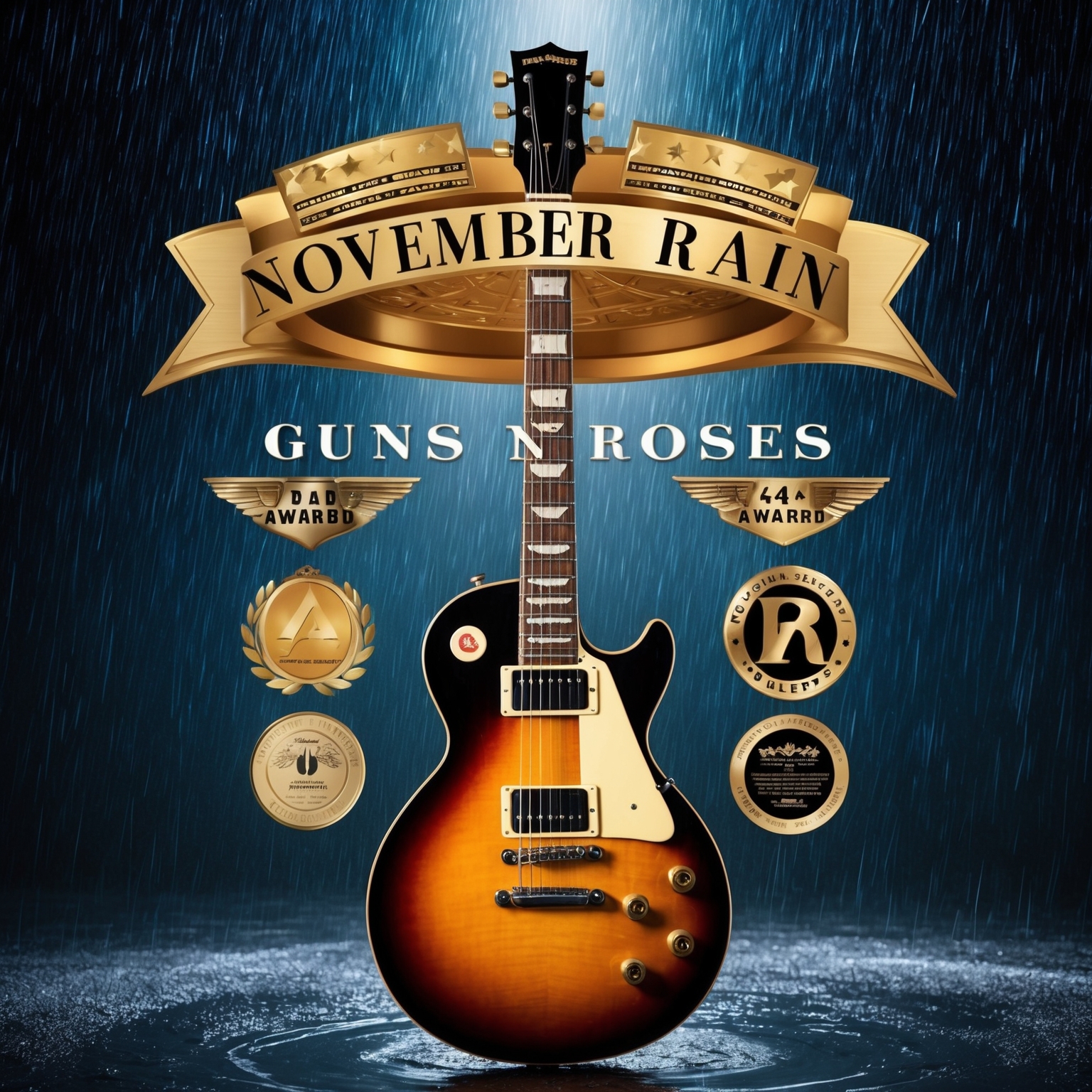 Create an image that represents the iconic status of "November Rain" by Guns N