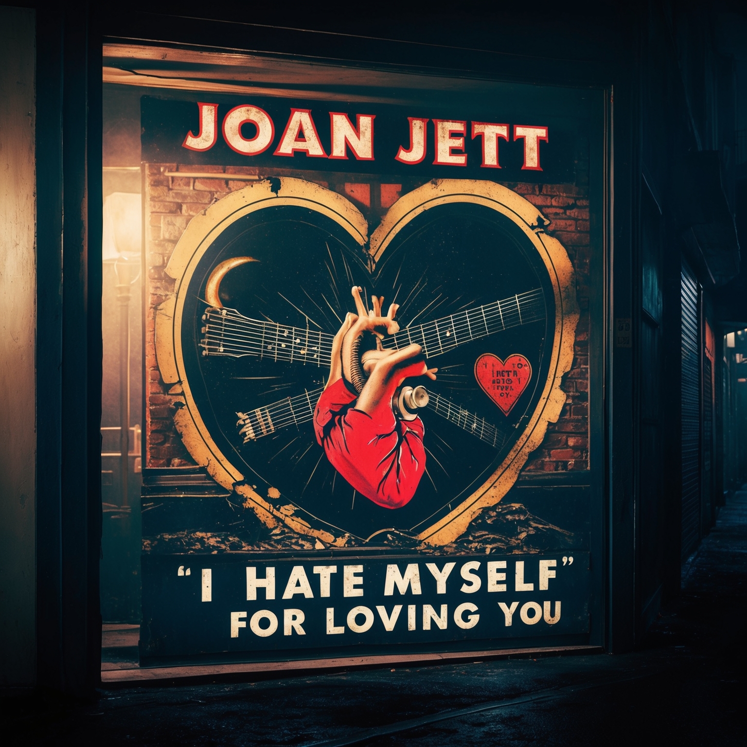 A vintage-style illustration capturing the emotional tension of Joan Jett