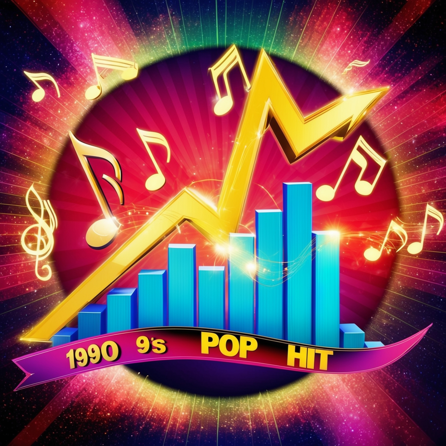 A vibrant and dynamic image showcasing a stylized chart with musical notes, capturing the essence of a 1990s pop music hit soaring to the top positions. Include a nostalgic aura to reflect the early 90s music industry landscape.