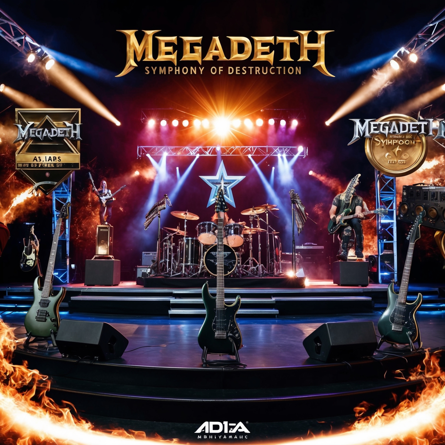 Create an image that captures the dynamic energy and influence of Megadeth