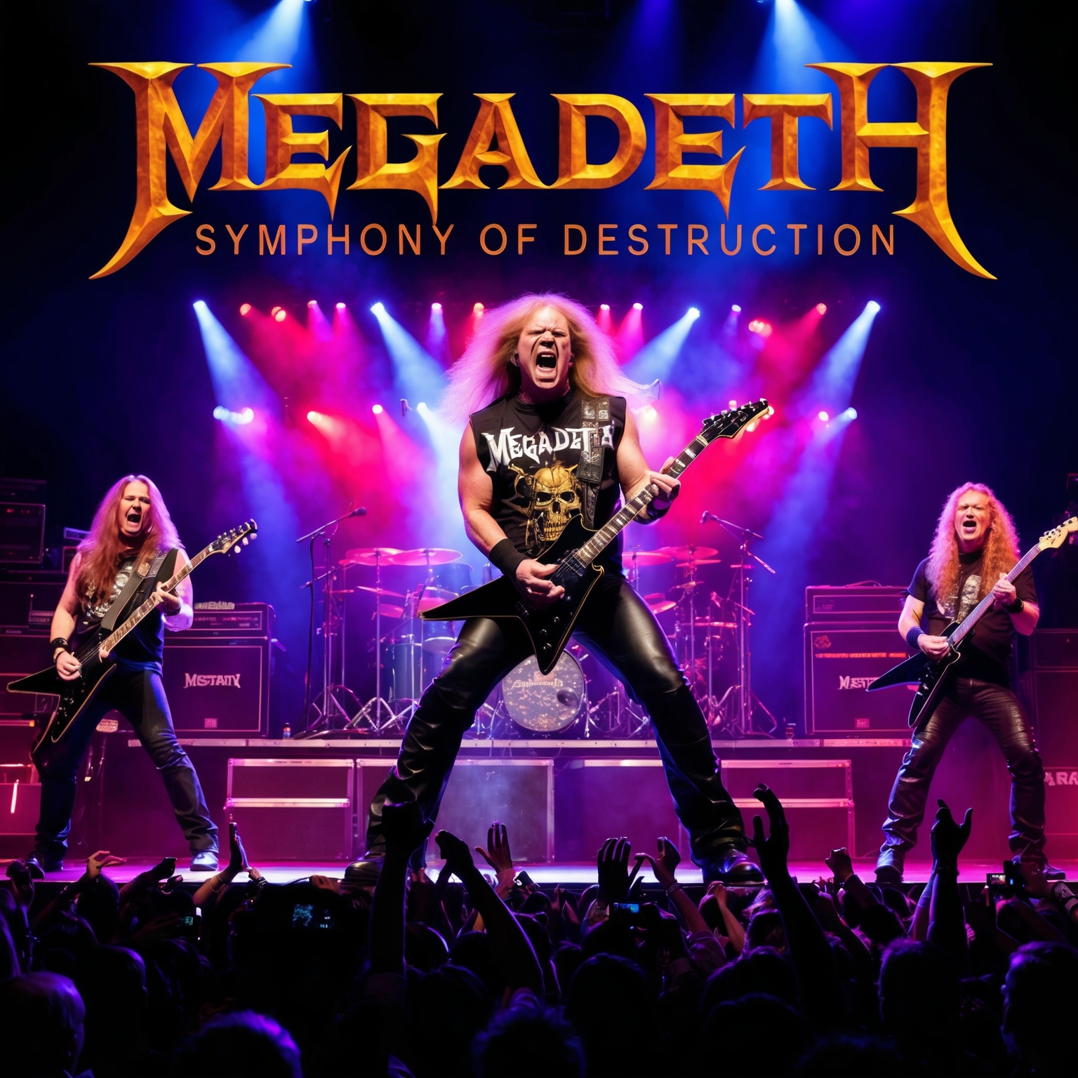 A dynamic and vibrant portrayal of Megadeth performing 