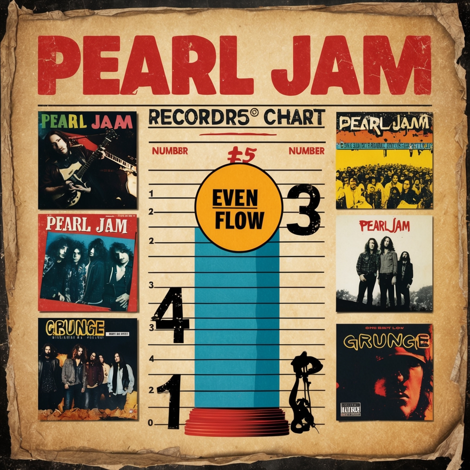 A 1990s themed record chart displaying Pearl Jam