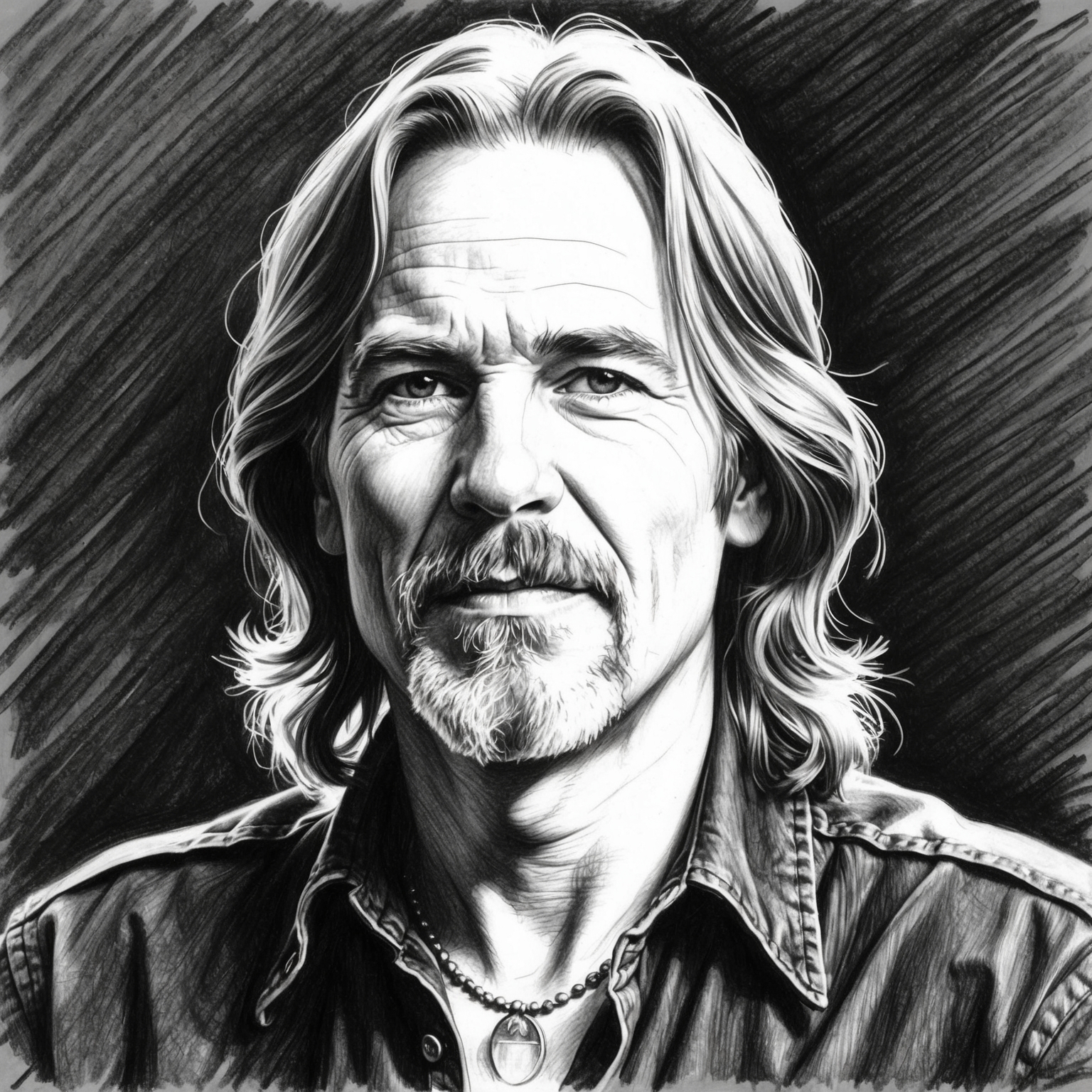 A black and white charcoal portrait of Pearl Jam, focusing on Eddie Vedder with a half finished feel, showcasing the raw and gritty essence of the band.