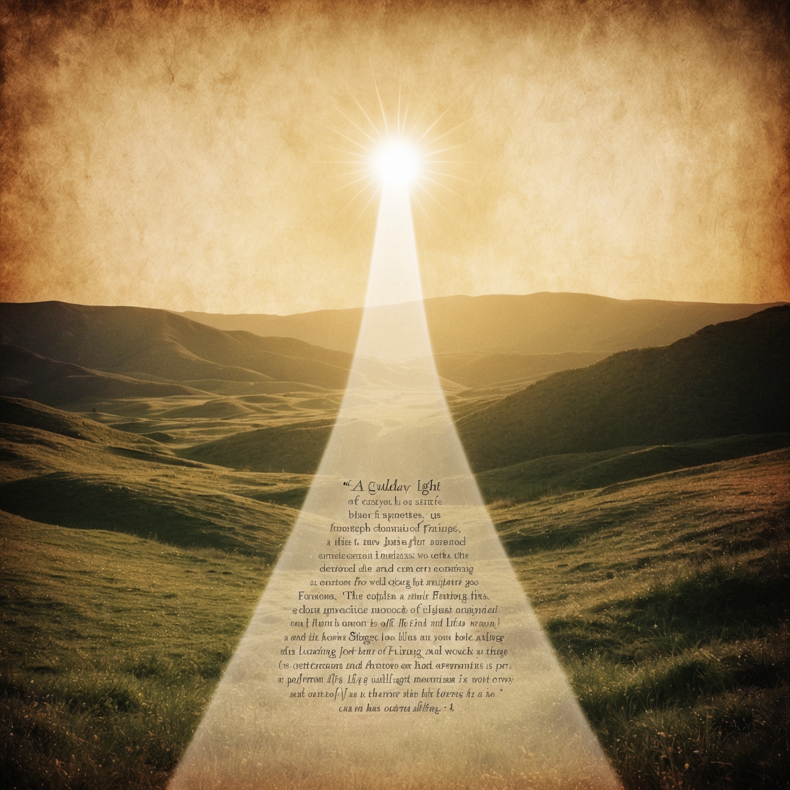 A vintage style illustration capturing the essence of longing and emotional connection, featuring a guiding light metaphorically represented amidst a landscape symbolizing life