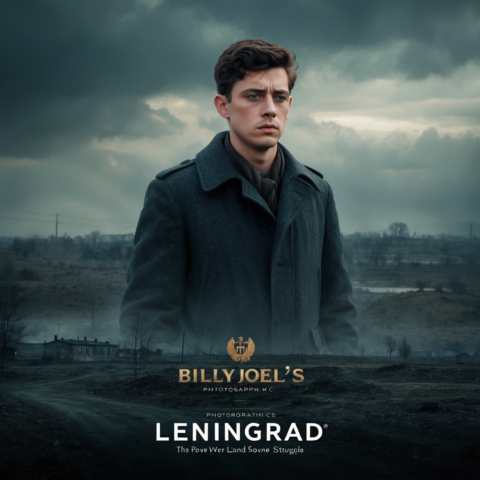 A poignant and emotional depiction of a young man surrounded by post-war Soviet landscapes, symbolizing the themes of resilience and struggle in Billy Joel