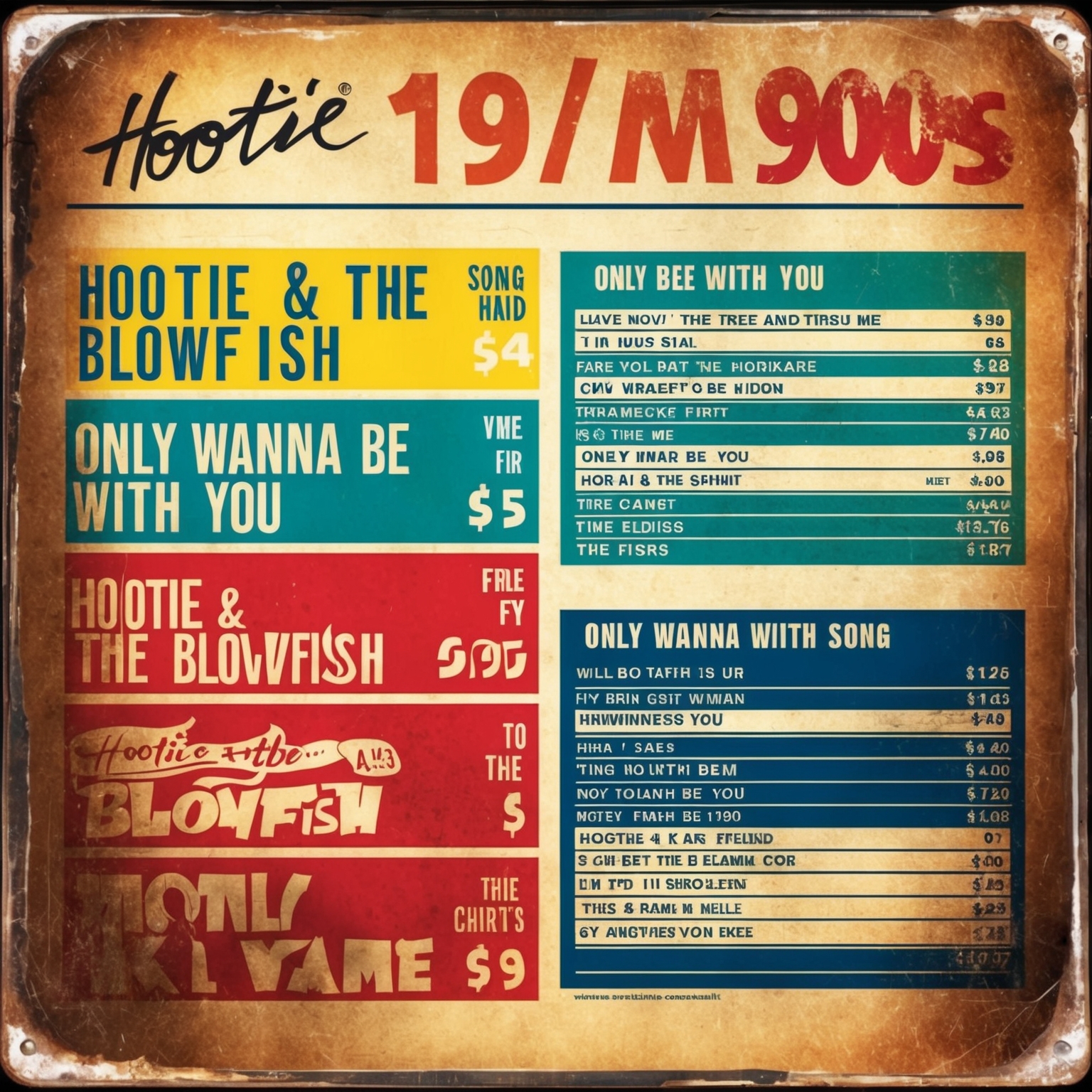 A vintage 1990s music chart with Hootie & The Blowfish