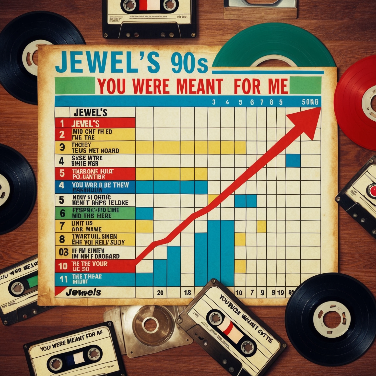 An illustration of a vintage 90s chart board showing Jewel