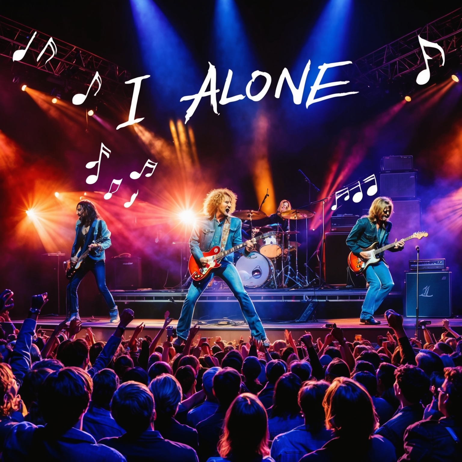 A vibrant illustration capturing the essence of 1990s rock music, depicting a live performance stage with dynamic lighting, band members energetically performing, and an audience immersed in the music. Include elements symbolizing tribute renditions, such as musical notes and iconic album motifs, portraying the enduring legacy of the song 