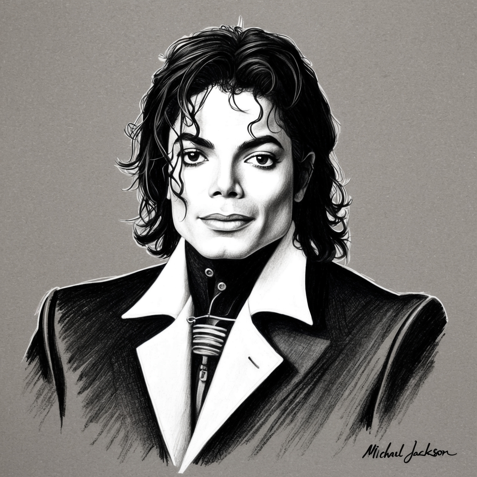 Create a black and white charcoal, stylistic drawing of Michael Jackson, with a half-finished feel, capturing his iconic essence.