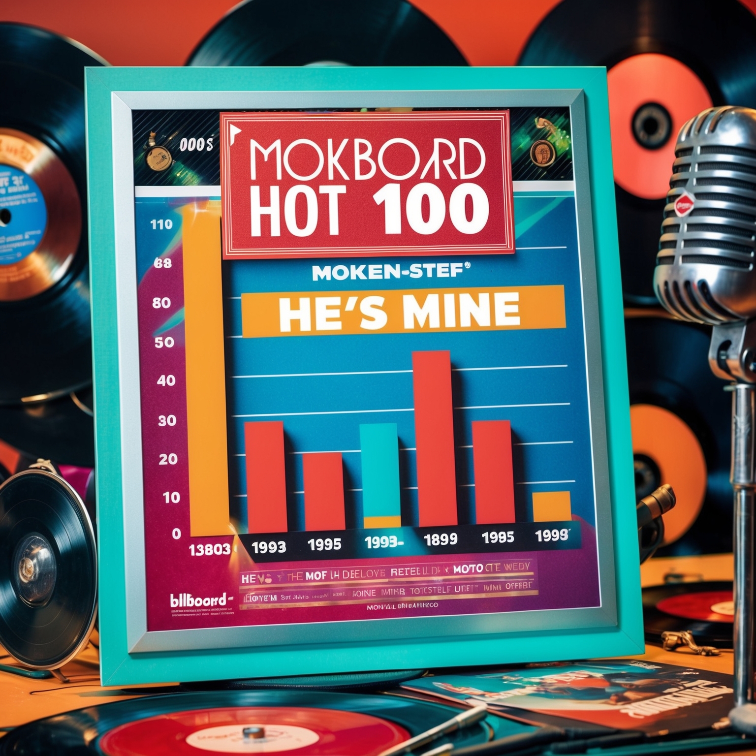 A vibrant portrayal of 1990s music charts showcasing the peak position of MoKenStef