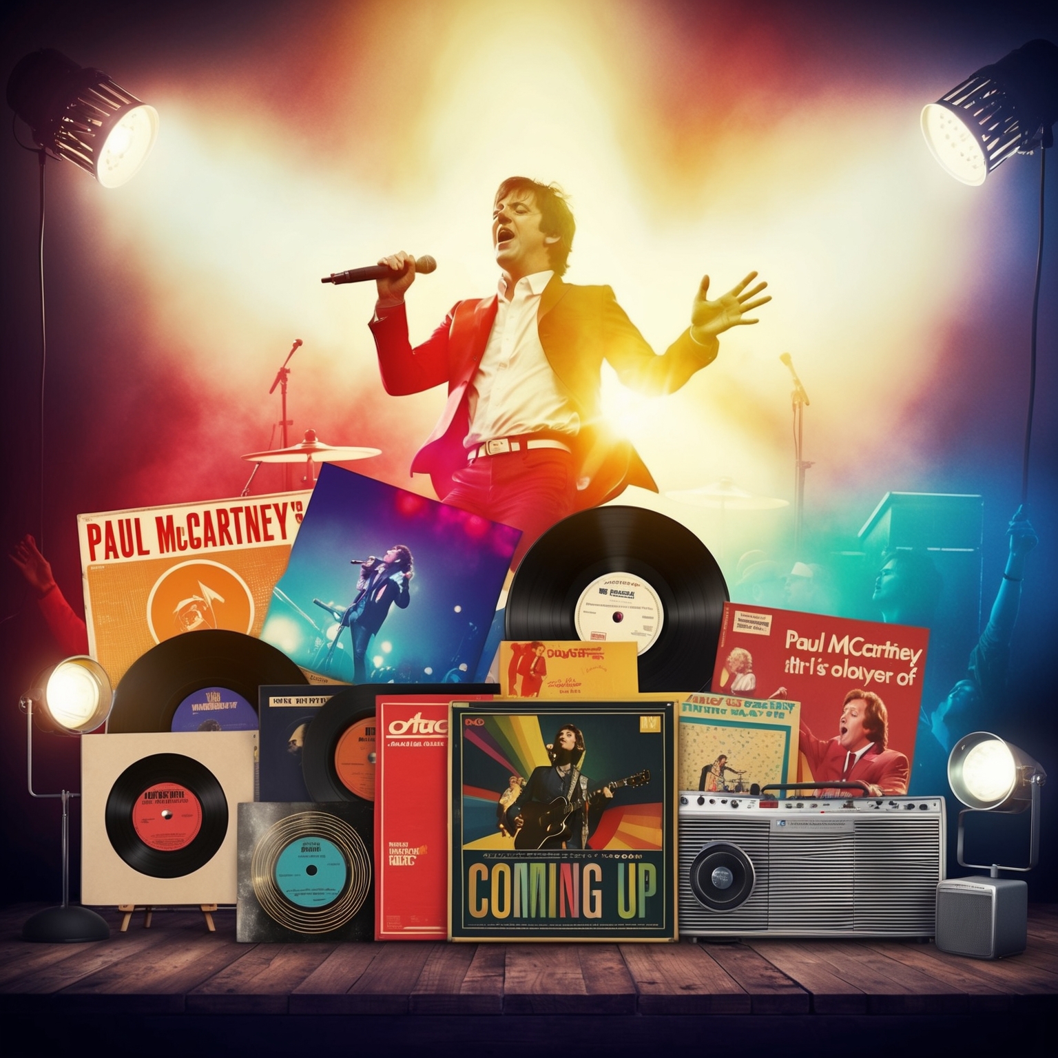 Create an image depicting an upbeat and vibrant atmosphere, reflecting the energetic nature of Paul McCartney’s song 