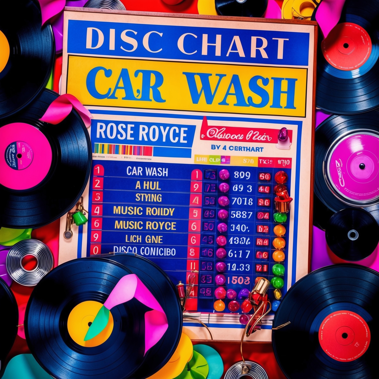 A vibrant depiction of a 1970s music chart with 